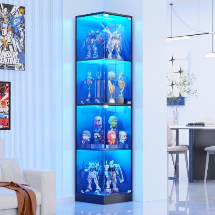 Lighting - ตู้โชว์มุมพร้อมประตูกระจก ทำจากไม้ MDF สีขาว พร้อมไฟ LED