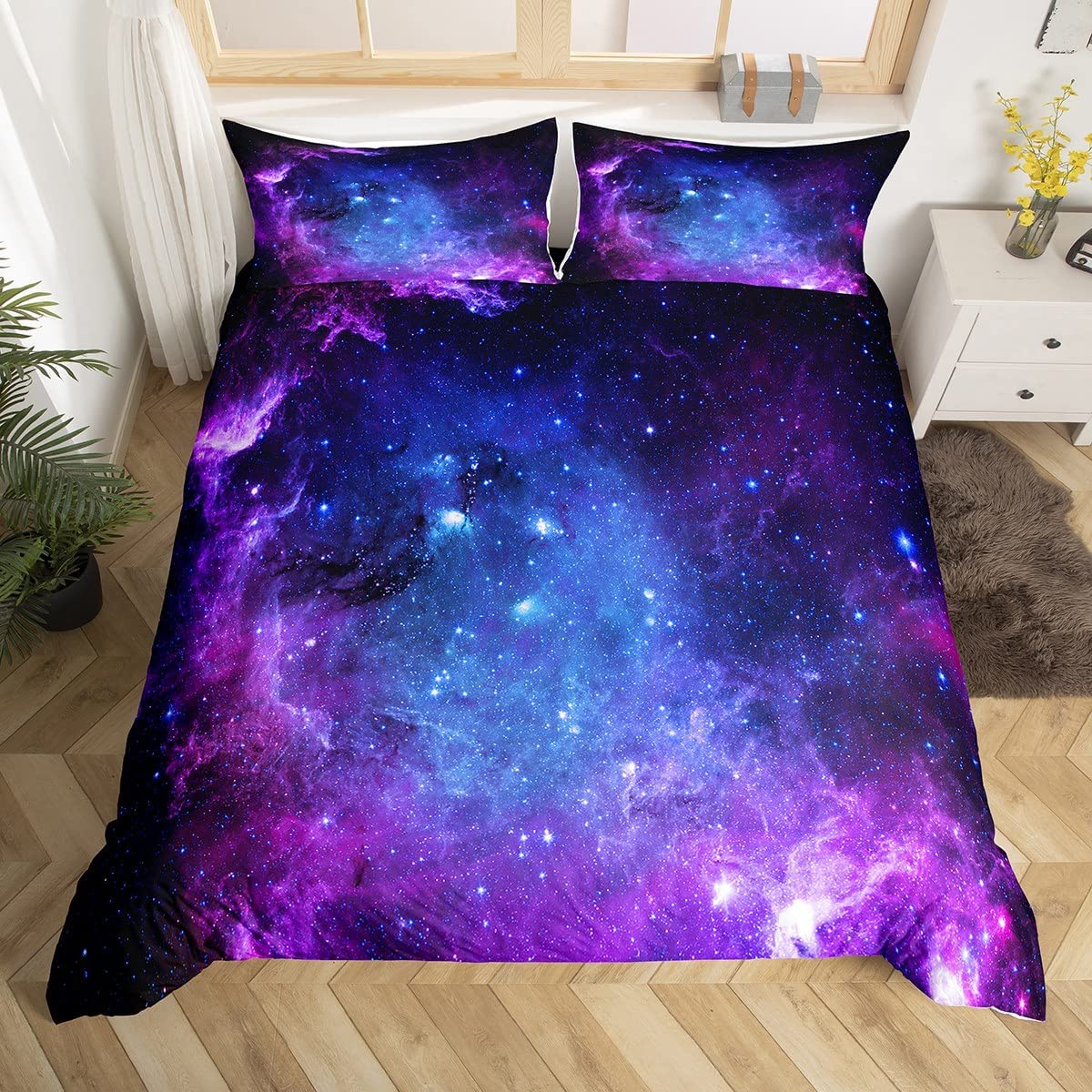 Duvet Cover Sets With Zipper - Galaxy ชุดผ้านวมสำหรับวัยรุ่นเด็ก Starry Sky ชุดเครื่องนอน Cosmos