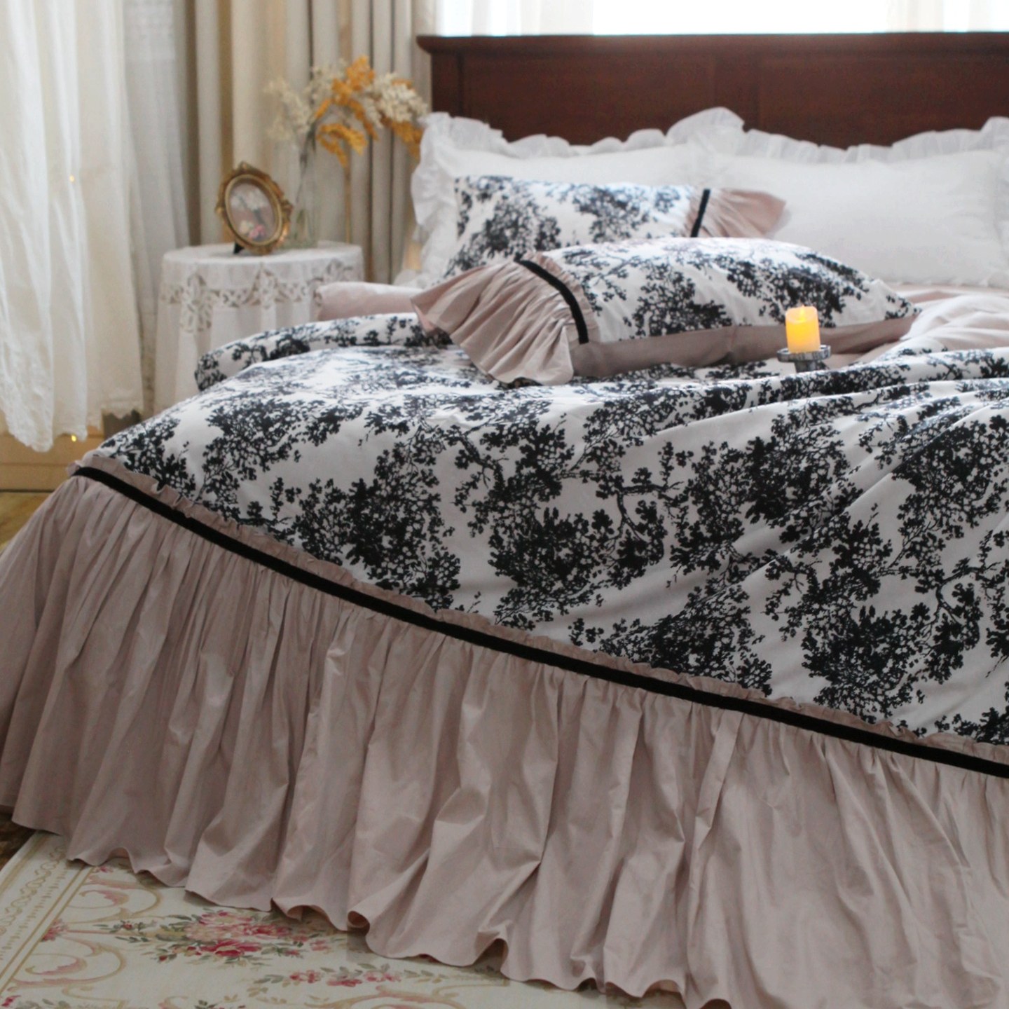 Aesthetic Floral Duvet Cover - ชุดเครื่องนอนสไตล์เจ้าหญิงฝรั่งเศส คริสตี้ ผ้าฝ้ายแท้ ปลอกผ้านวมลายระบาย วินเทจ สุดฮิต
