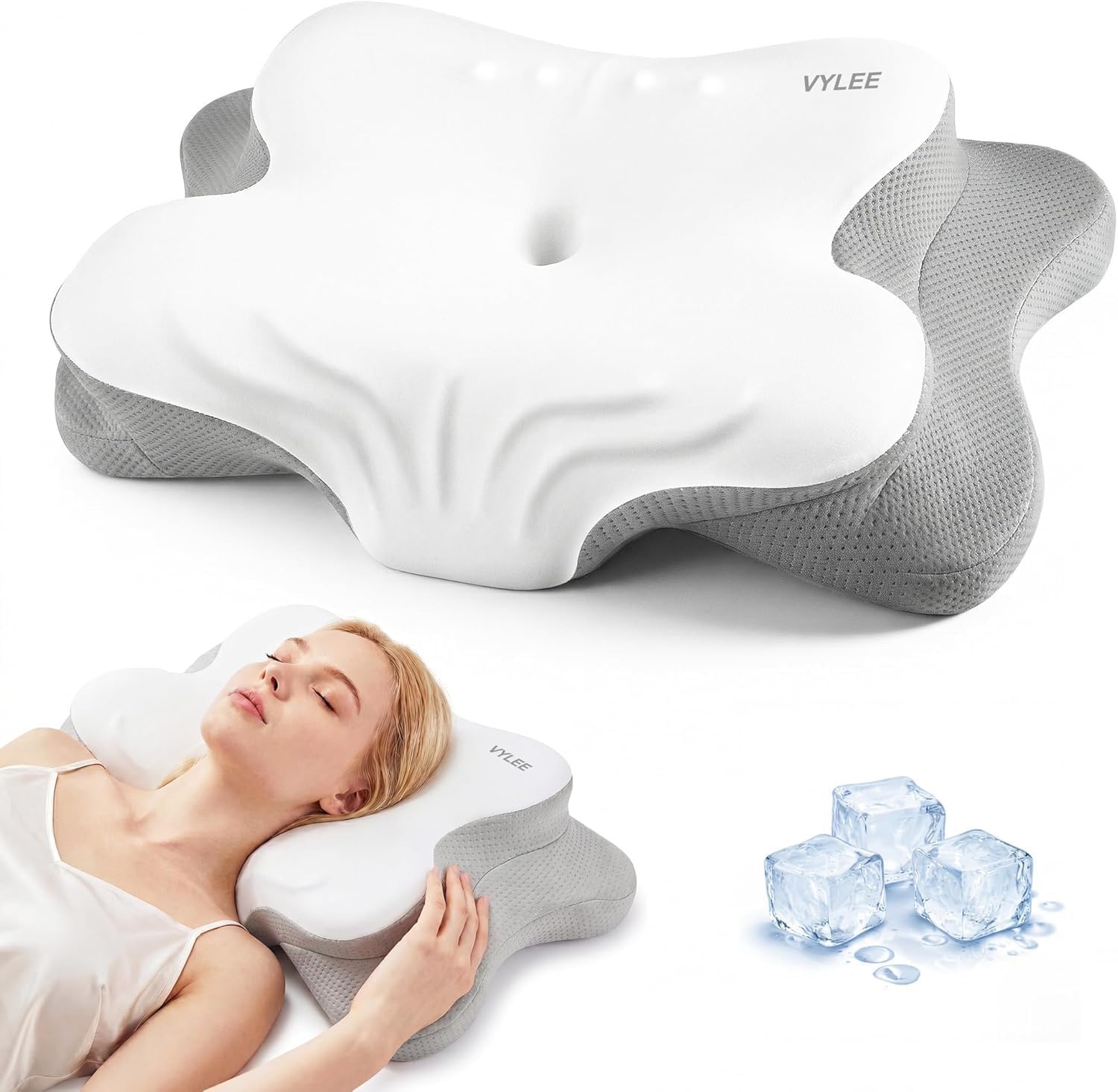 Memory Foam Orthopedic Pillow Neck Pain - หมอนรองคอเพื่อบรรเทาอาการปวด, หมอนเมมโมรี่โฟมตามหลักสรีรศาสตร์เพื่อรองรับคอ, หมอนออร์โธปิดิกส์แบบเย็นสำหรับคนนอนตะแคง