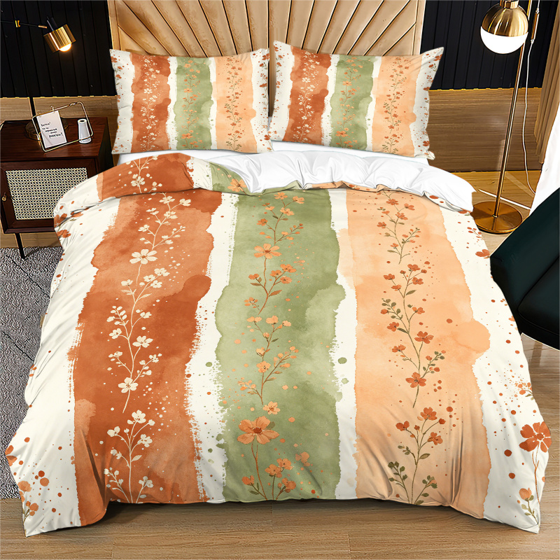 Aesthetic Floral Duvet Cover - ปลอกผ้านวมลายดอกไม้สีน้ำ ปลอกผ้านวมลายทาง ชุดเครื่องนอนไม่มีไส้ใน ผ้านวมที่เป็นมิตรกับผิว ตกแต่งห้องนอนสไตล์โบโฮ ของตกแต่งบ้าน