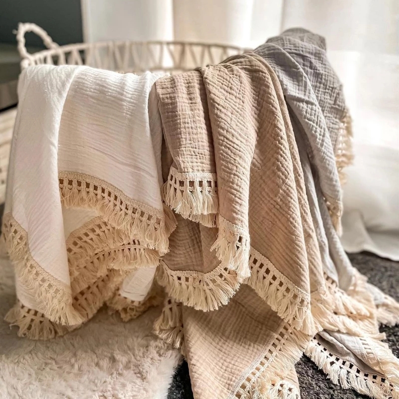 Muslin Cotton Bedspread - Cotton Muslin Swaddle ผ้าห่มสำหรับทารกแรกเกิดพู่รับผ้าห่มใหม่ Born ผ้าหุ้มตัวเด็กทารก