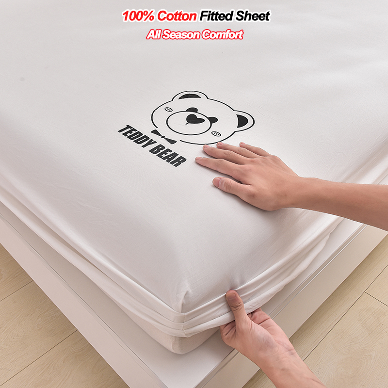 Fitted Bed Sheets Deep Pocket - ผ้าปูที่นอนรัดมุม 100% ผ้าฝ้าย ขอบสูง 28 ซม.