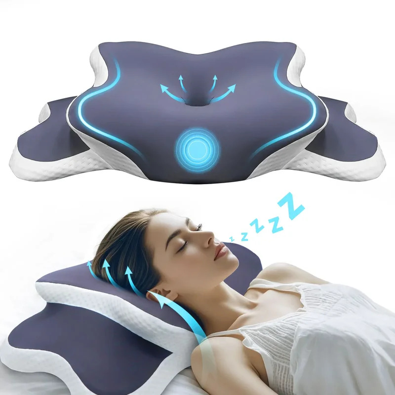 Memory Foam Orthopedic Pillow Neck Pain - หมอนเมมโมรี่โฟม หมอนรองคอ บรรเทาอาการปวดคอ รูปทรงตามหลักสรีรศาสตร์ รองรับกระดูกสันหลังส่วนคอ สำหรับนอนตะแคง