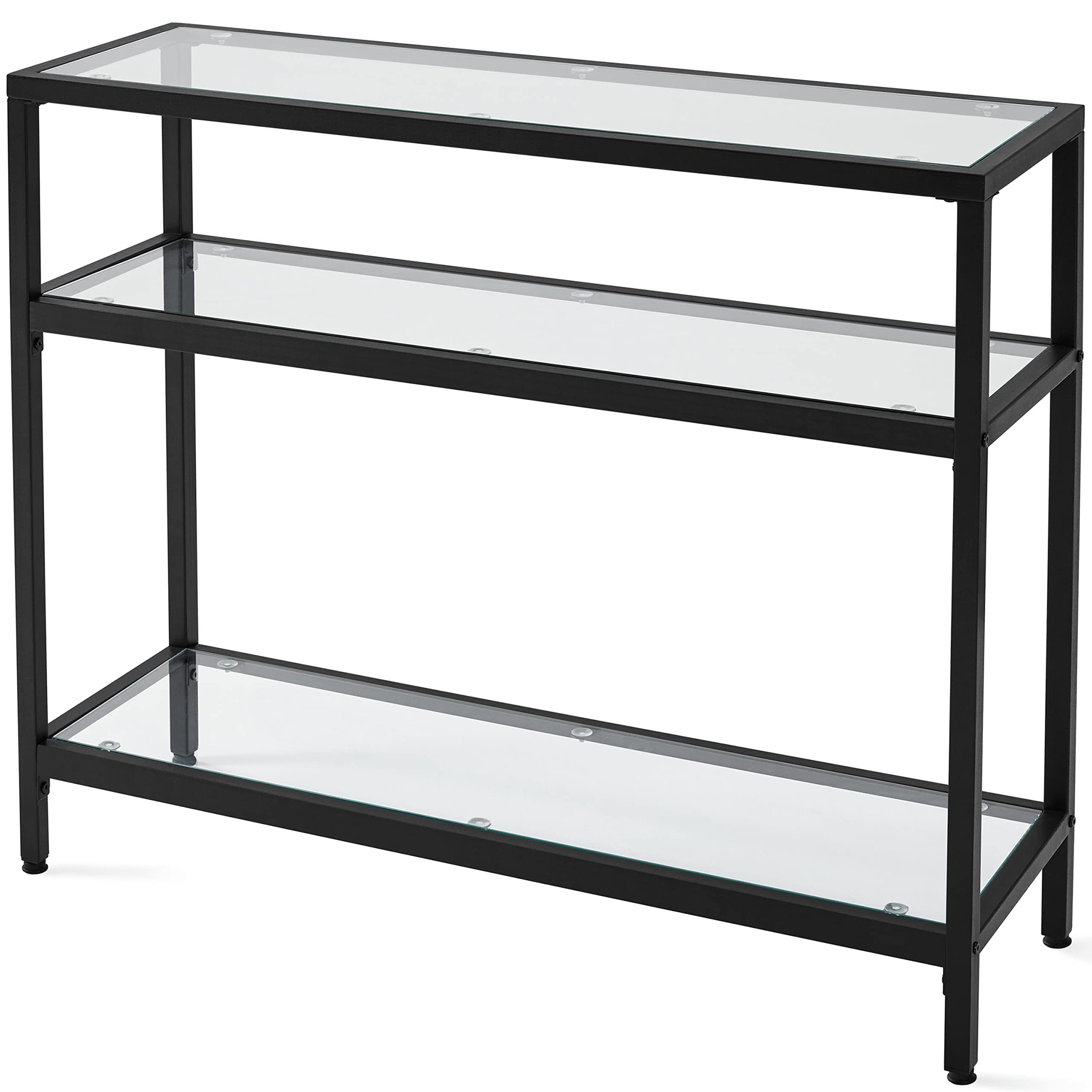 Storage & Organization - โต๊ะคอนโซล โครงโลหะและกระจกนิรภัย พร้อมชั้นวางของ 3 ชั้น สำหรับห้องนั่งเล่น