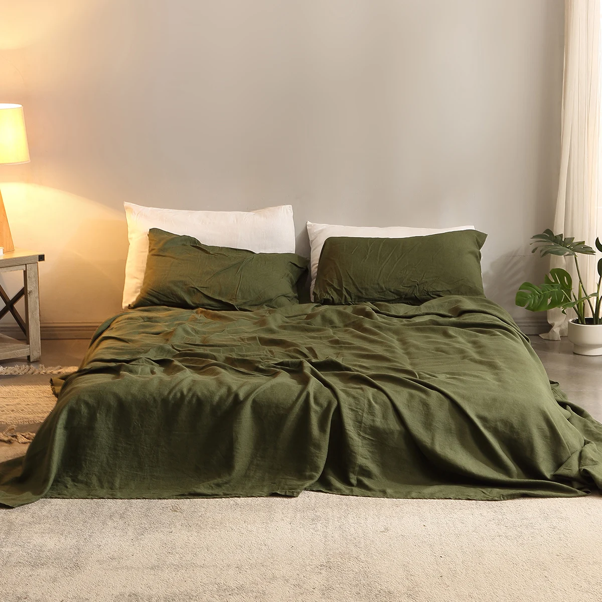 Fitted Bed Sheets Deep Pocket - ชุดเครื่องนอนชุดเครื่องนอน4ชิ้น100% ผ้าลินินแท้1แผ่นเรียบ1กระเป๋าทรงพอดีกับปลอกหมอน2ชุดเครื่องนอนผ้าลินิน
