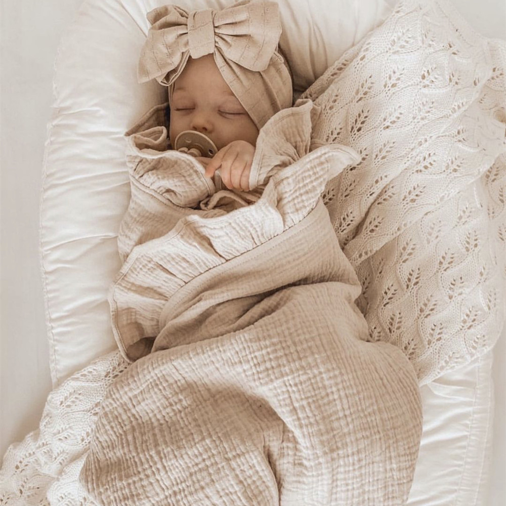 Muslin Cotton Bedspread - INS Ruffled Muslin Baby Swaddle ผ้าห่มสําหรับทารกแรกเกิดเครื่องนอนเด็กอินทรีย์อุปกรณ์เสริมทารกแรกเกิดรับผ้าห่มผ้าฝ้าย