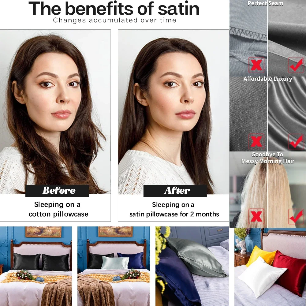 ปลอกหมอนซาติน 2 แพ็คสําหรับผมแ - Satin Silk Pillowcase Hair Skin บทวิจารณ์และราคา