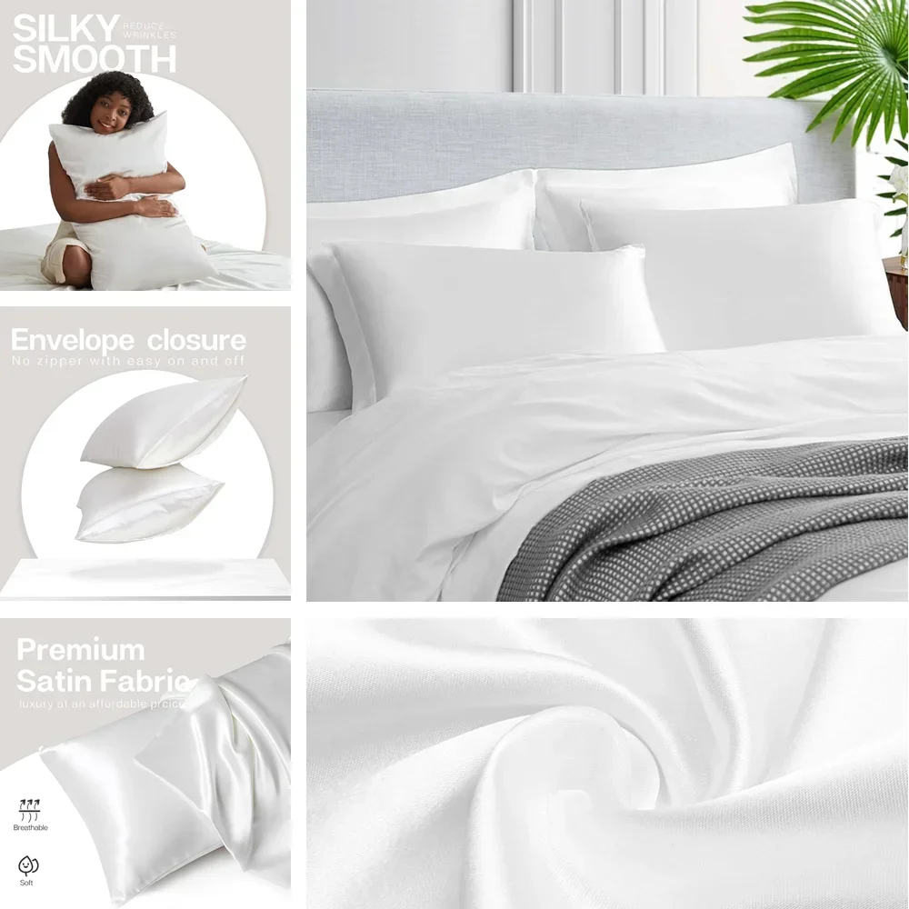 ปลอกหมอนซาติน 2 แพ็คสําหรับผมแ - Satin Silk Pillowcase Hair Skin บทวิจารณ์และราคา