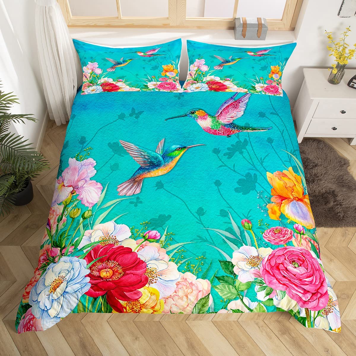 ชุดเครื่องนอนนกฮัมมิงเบิร์ด ลา - Aesthetic Floral Duvet Cover บทวิจารณ์และราคา