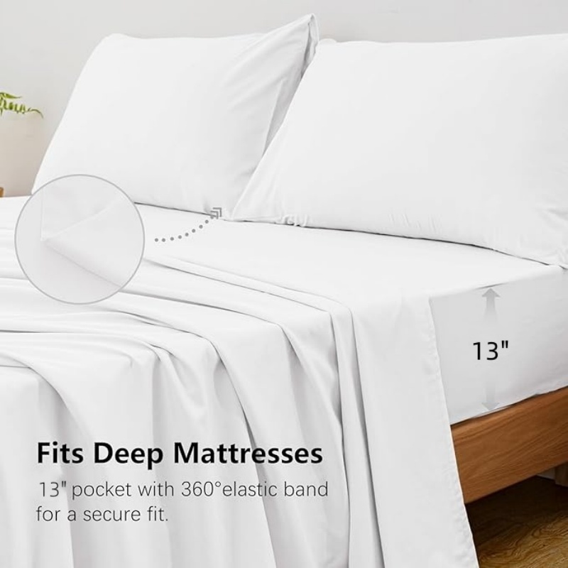 ชุดผ้าปูที่นอนขนาดคิงไซส์ 4 ชิ - Fitted Bed Sheets Deep Pocket บทวิจารณ์และราคา