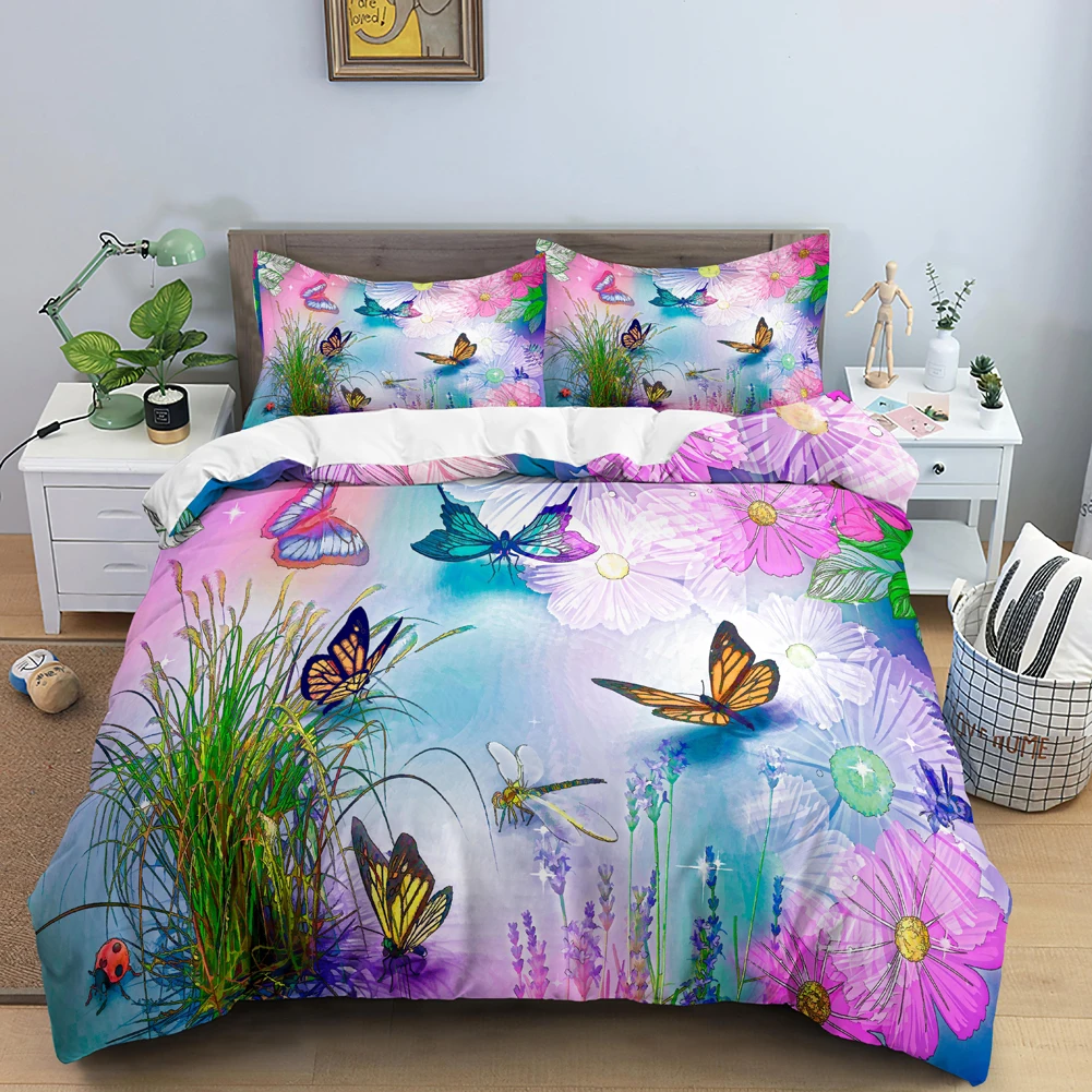 ผีเสื้อชุดเครื่องนอน 3D ดอกไม้ - Duvet Cover Sets With Zipper บทวิจารณ์และราคา