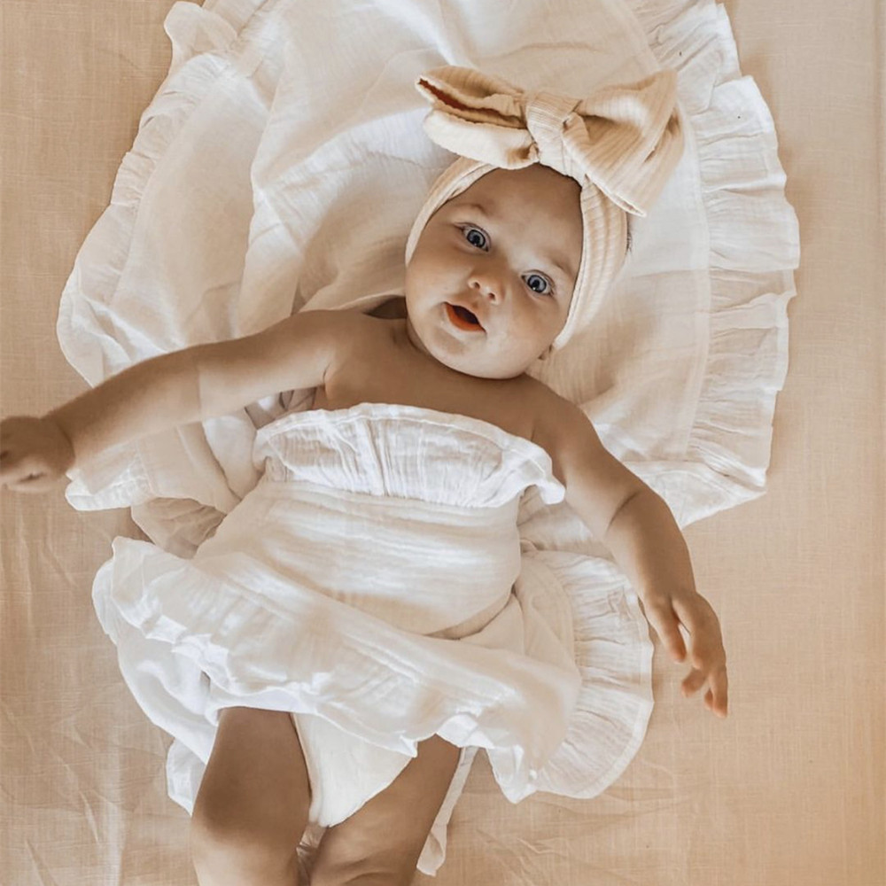 INS Ruffled Muslin Baby Swaddl - Muslin Cotton Bedspread บทวิจารณ์และราคา